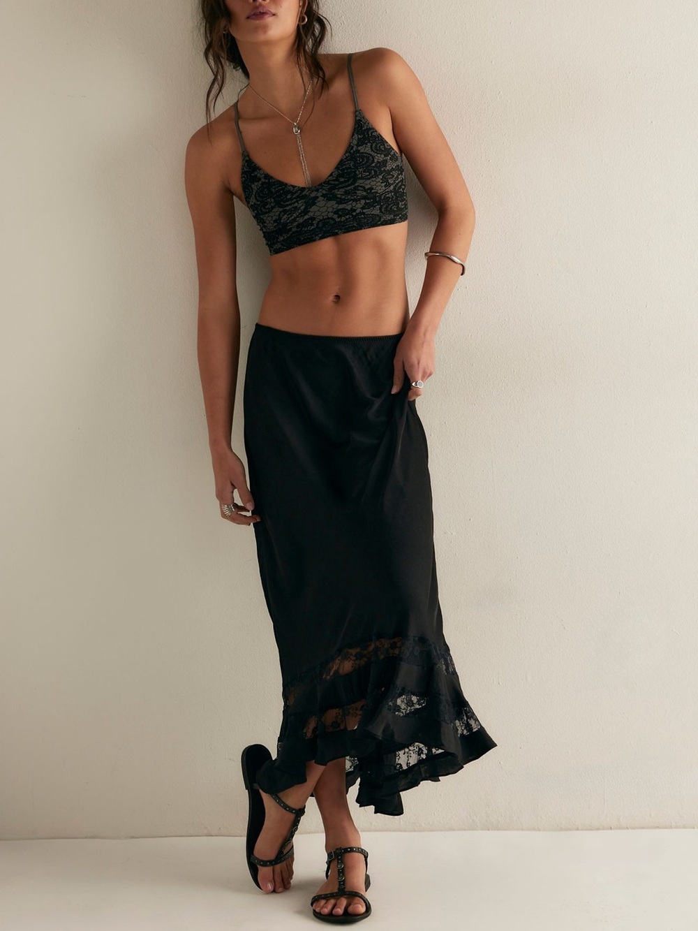 Free People Intimately Black Long Lost Lover maxi skirt
